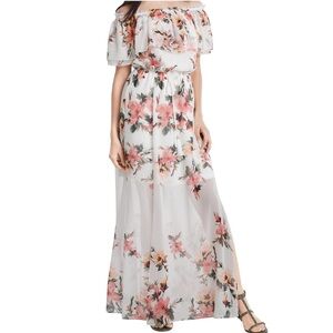 White House Black Market Off-The-Shoulder Floral Maxi Dress M  lost the  belt